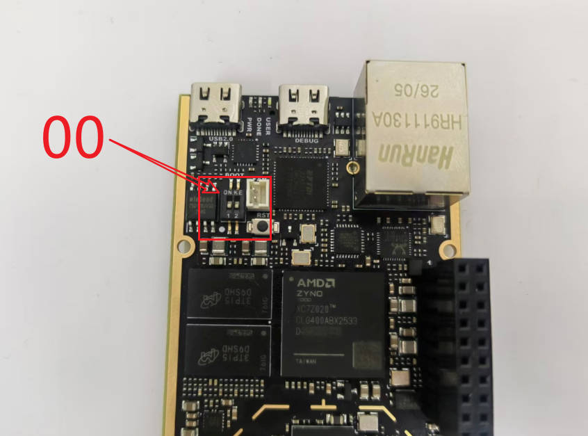 BOOT switch set to 0 0 for SD card boot